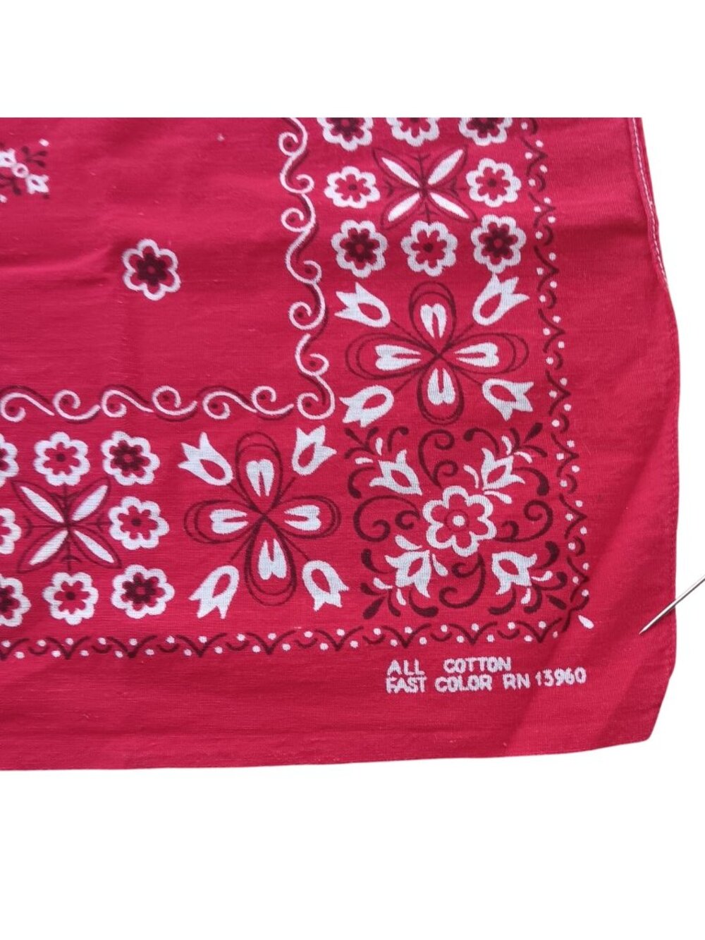 Vintage Red Hanky Cowboy Floral Bandana All Cotton Fast Color RN13960 21x20"
